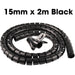 ZoeRax 2m 15/20/25mm Flexible Spiral Cable Wire Protector Cable Organizer Cord Protective Tube Clip Organizer Management Tools 15mm x 2m Black
