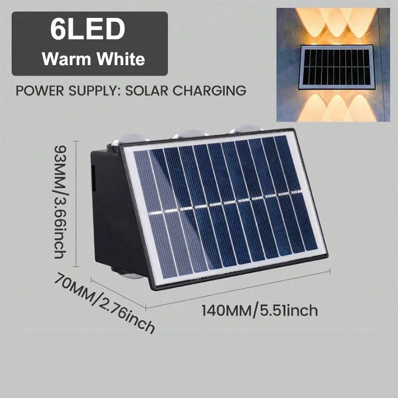 Solar LED Wall Lamp Outdoor Waterproof Porch Lights Upper Lower Spotlight Solar Powered Streetlight for Balcony Courtyard Garden