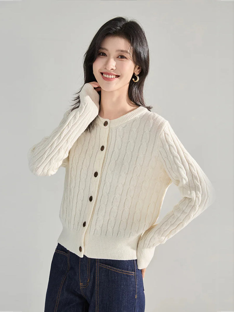 Knitted Sweater Women's 2026 Autumn Autumn Round Neck Short Top Long Sleeve Slim Ladies Knitwear Jacket Cropped Cardigan Coat