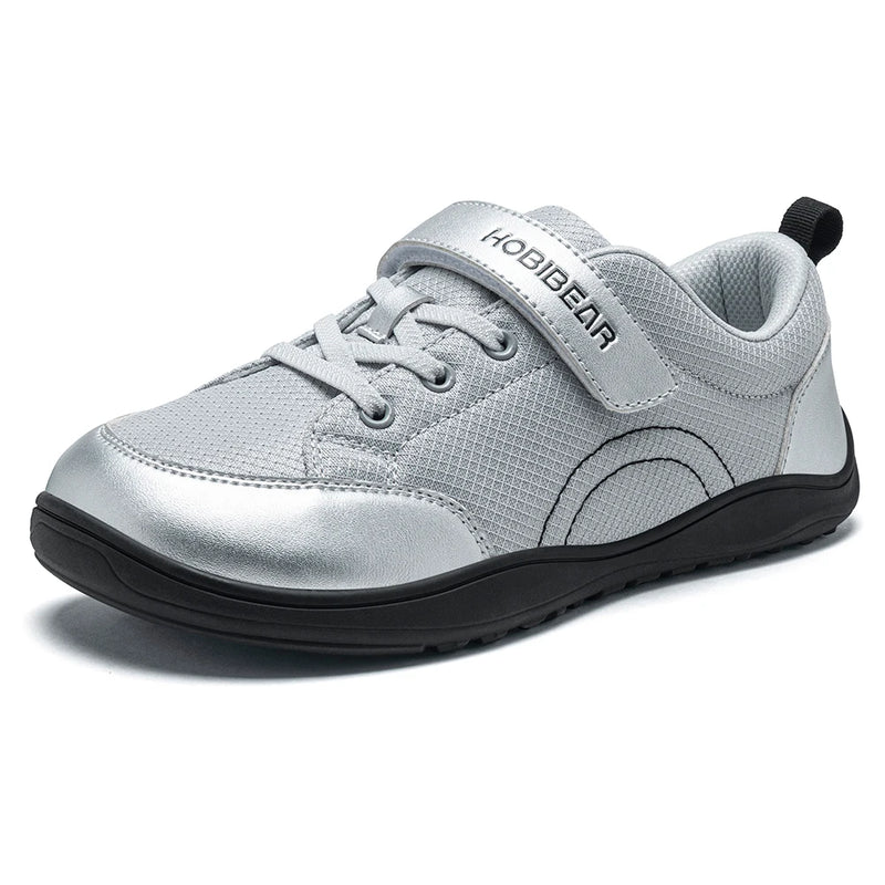 HOBIBEAR Wide Width Shoes Kids Barefoot Hook-Loop Sneakers Artificial Leather Mesh Lightweight Zero Drop Walking Shoes