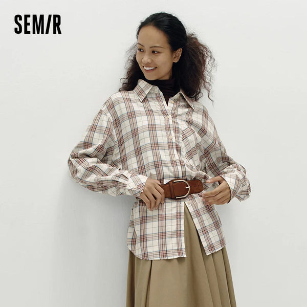 អាវ Semir សម្រាប់នារី ដៃវែង រាងដូចក្រឡា Plaid ស្មារលុង រចនាប័ទ្មសាលាបែប Retro អាវរដូវស្លឹកឈើជ្រុះ សម្រាប់ពាក់ប្រចាំថ្ងៃ 2026