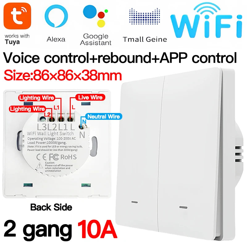 Tuya ZigBee Light Switch Transmitter Kit, No Neutral Wire Required, 1/2/3 Gang Works with Smart Life Alexa