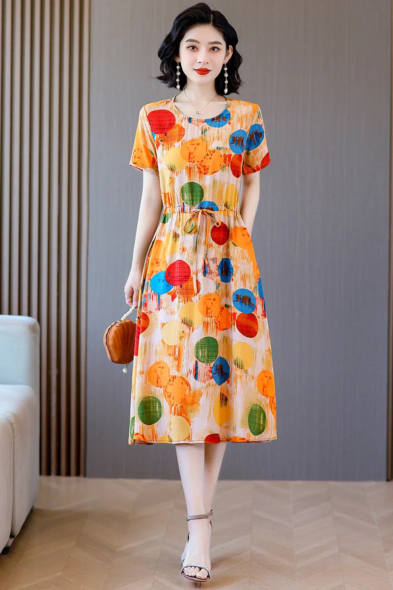 អាវទ្រនាប់សម្រាប់នារី XL-6XL អាវទ្រនាប់រដូវក្តៅដៃខ្លី បោះពុម្ពលើក្រណាត់កប្បាស សម្រាប់ម្តាយវ័យកណ្តាល