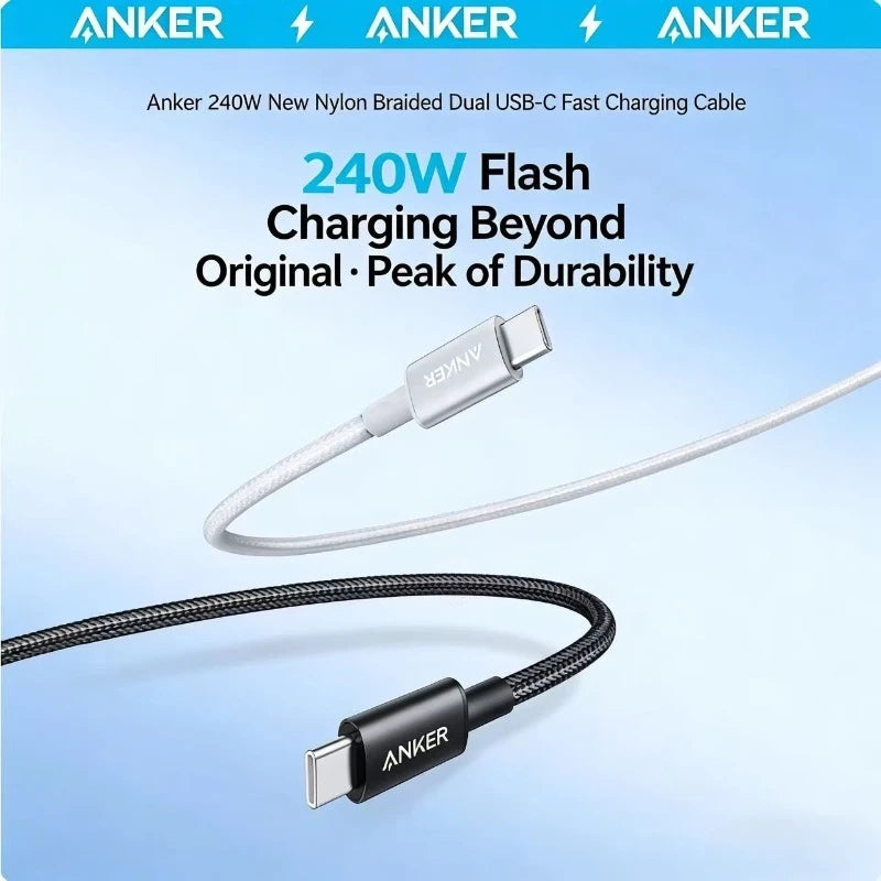 ខ្សែសាក ANKER Zolo 240W គ្មានធូលី USB-C ធន់នឹងធូលី ស័ក្តិសមសម្រាប់ Apple iPhone Series MacBook Huawei Android