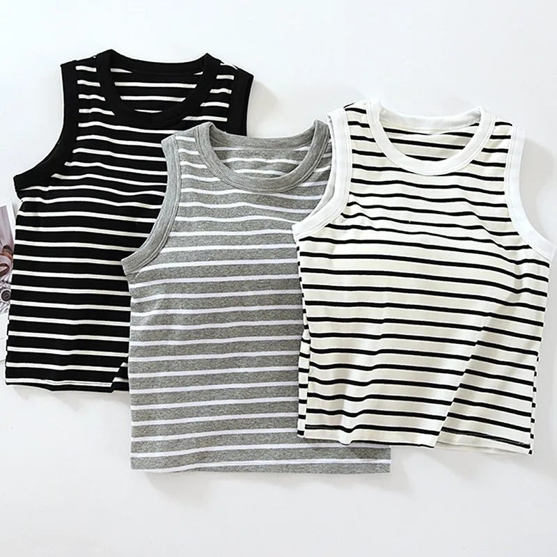 Women Sleeping Shirts New Knitted Cotton Sleepwear Tops One Piece Pajamas Striped Sleeveless Chest Pad Underwear T-shirt