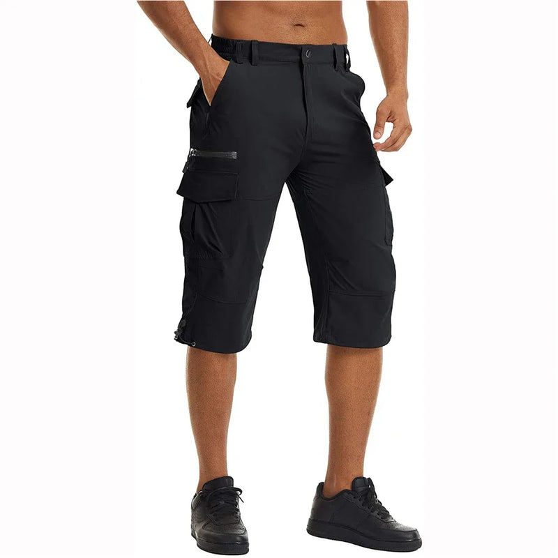 TACVASEN Men's Cargo Work Shorts Quick Dry 3/4 Length Capri Pants Multi-pockets Knee Length Trousers Summer Board Beach Shorts