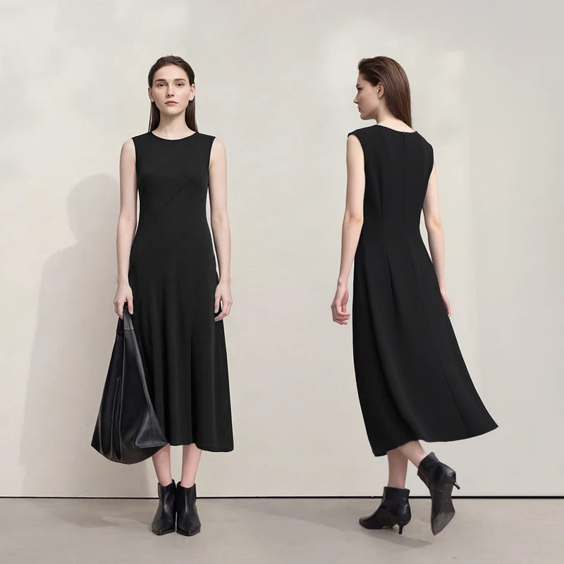 Amii Women's Sleeveless Dress 2026 Summer New Round Neck Fitted Waist With Slit Elegant Casual Midi Dress For Women 12642063