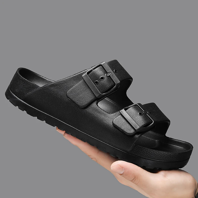 Summer Women Classic Slides Slippers Slip on Beach Sandals With Double Buckle Comfort Lightweight EVA
