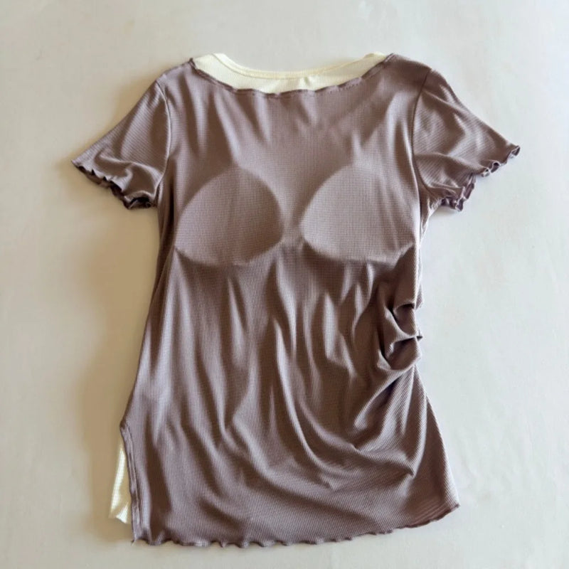 New Women's Summer Pajamas Set Chest Pads Home Clothes Thin Short Sleeve Top Shorts 2 Piece Loungewear Sleepwear Suit Pijama