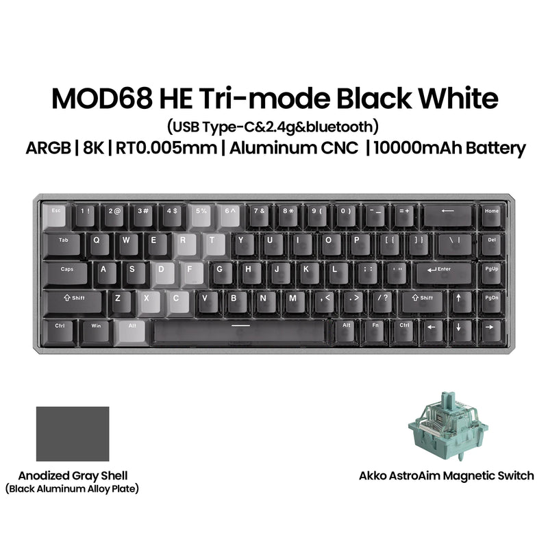 Akko MOD68 HE Keybaord Aluminum CNC 65% Magnetic Switch Rapid Trigger 0.005mm 8K ARGB Gaming Custom Mechanical Keyboard Gasket