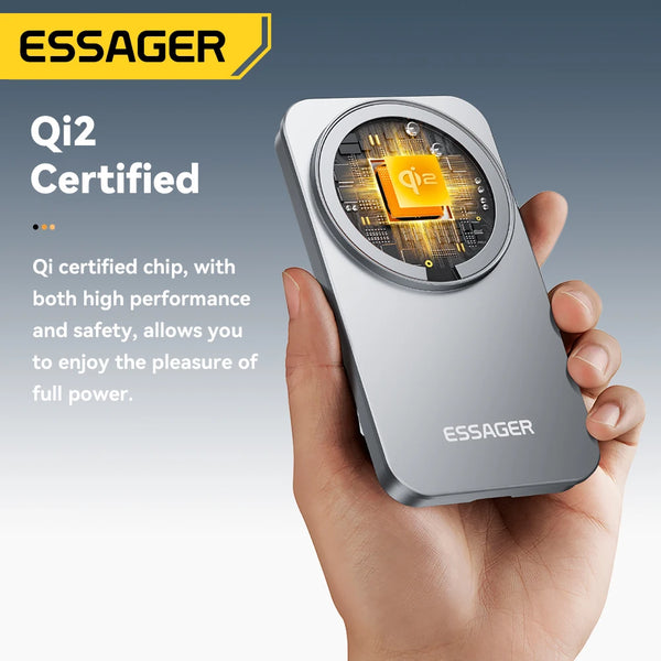 ឆ្នាំងសាកឥតខ្សែ Essager 2-in-1 Qi2 15W ជើងទម្រសាកថ្មឥតខ្សែម៉ាញេទិកសម្រាប់ iPhone 17 16 15 14 Pro AirPods iWatch 8 9 ឆ្នាំងសាក