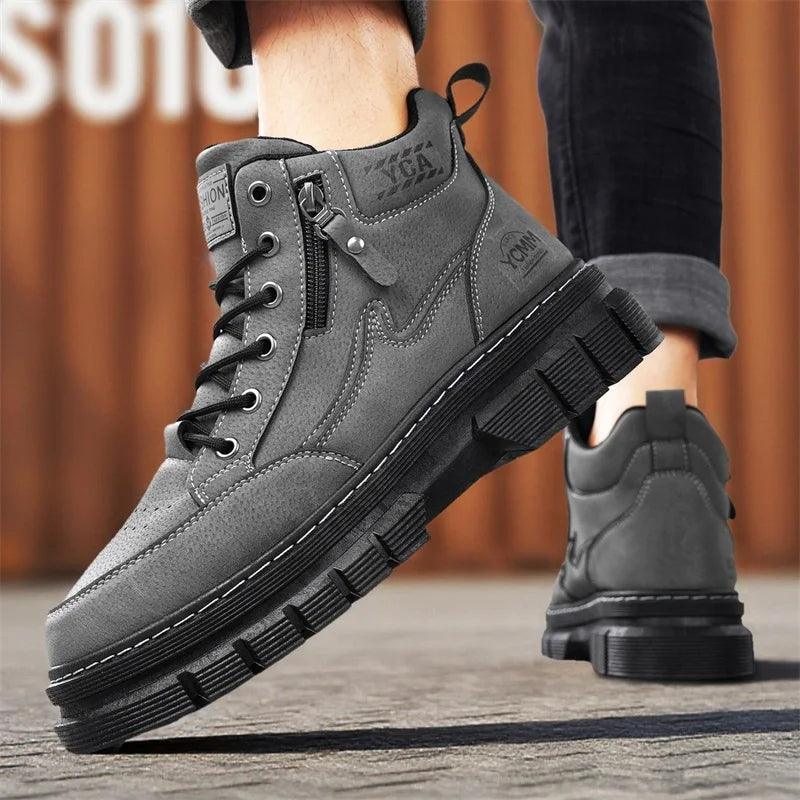 Men's boots four seasons high-top Joker thick-sole casual boots soft-sole non-slip sports outdoor boots fashion youth work boots