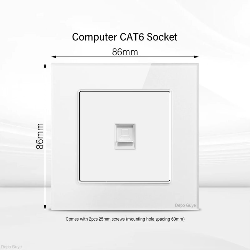 UK Standard 18W Type-C Fast Charging Universal Dual 3pin Power Outlet,White Tempered glass Wall light Switch Panel  For Home
