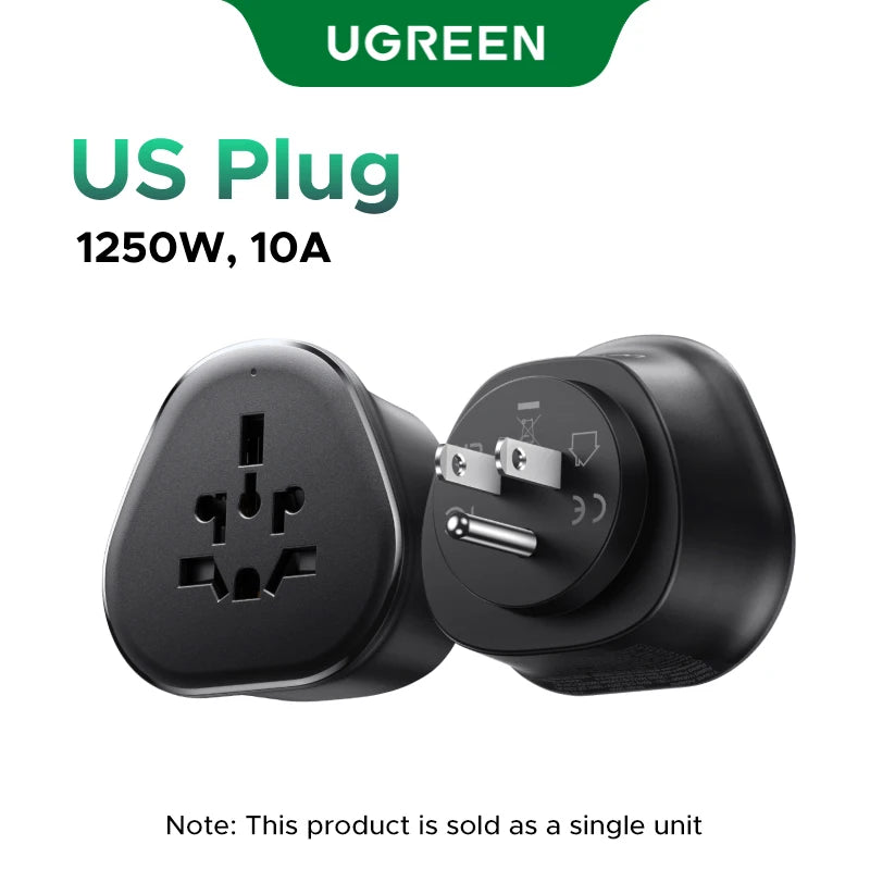 UGREEN Universal Travel Adapter Multi-Country Power Adaptor EU/US/UK Plug Converter Compatible with EU US UK KR RU Outlets