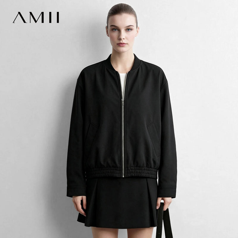 Amii Women's Baseball Jacket 2026 Autumn Drop Shoulder Zip Up Coats Casual Commuter Minimalist Fashion Women Clothing 12643077