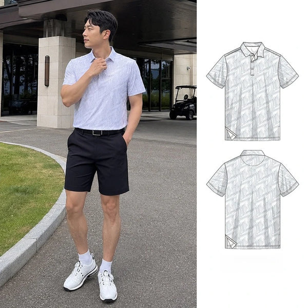 PGM Golf Men's Summer Short sleeved T-shirt Printed Polo Shirt Mesh Breathable Moisture Absorbing Quick drying Sports Top YF913