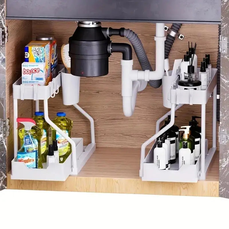 2-Tier Pull-Out Storage Drawers - Heavy-Duty Space Saving Organizer for Kitchen & Bathroom Essentials Bathroom Essentials