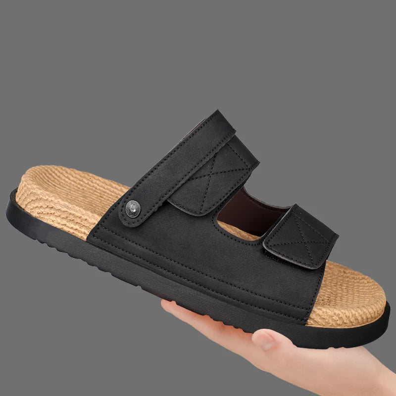 Thick Soles Bottom Platform Mens Leather Sandals Men Adjustable Slippers Sandals Soft Comfortable Summer Shoes