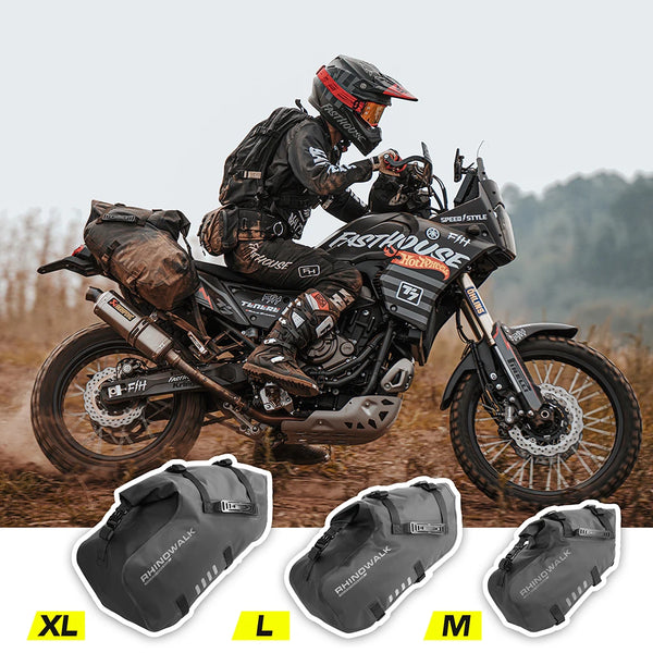 កាបូបដាក់ឥវ៉ាន់ម៉ូតូ Rhinowalk សម្រាប់ដាក់ចំហៀងម៉ូតូ 100% ធន់នឹងទឹក ទំហំ 18L/28L/48L សមនឹងម៉ូតូ និងស្កូតឺ កាបូបដាក់ឥវ៉ាន់