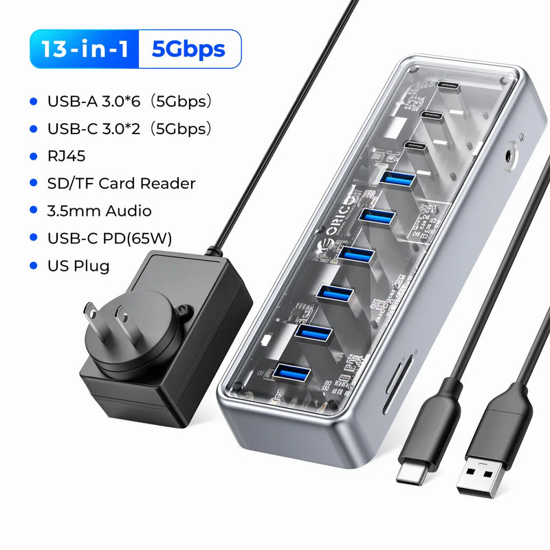 ORICO Metallic USB3.1 Hub 5Gbps High Speed Transmission 13 Ports Simultaneous Expansion Ports For All Macbook Mac Mini