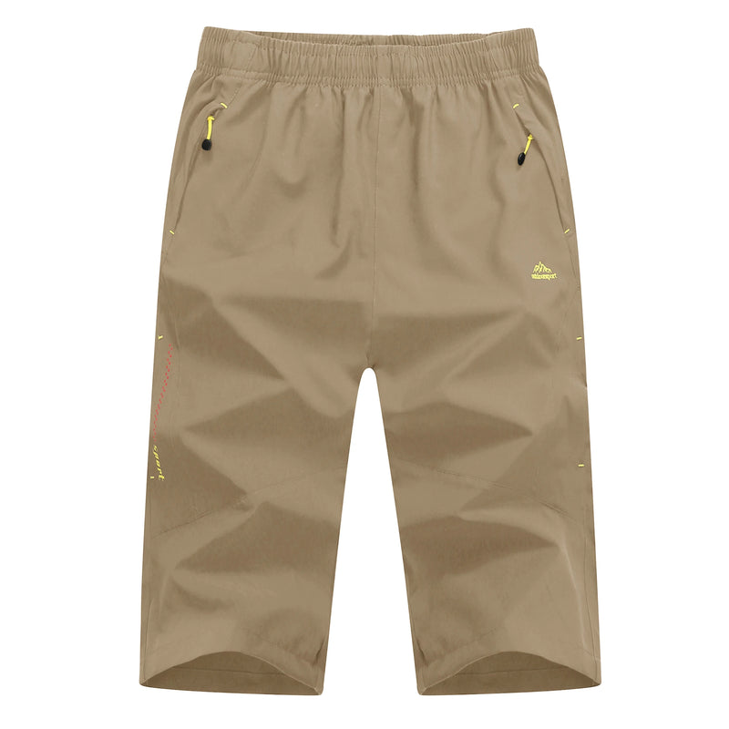 TACVASEN Men's 3/4 Long Pants Running Sports Capri Shorts Outdoor Walking Hiking Shorts Nylon Casual Below Knee Trousers Males