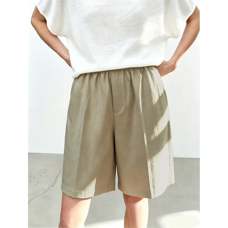 Amii Women’s Shorts 2026 Summer New Cutout Elastic Waist Wide Leg Pants Loose Simple Office Casual Women's Clothing 12622158