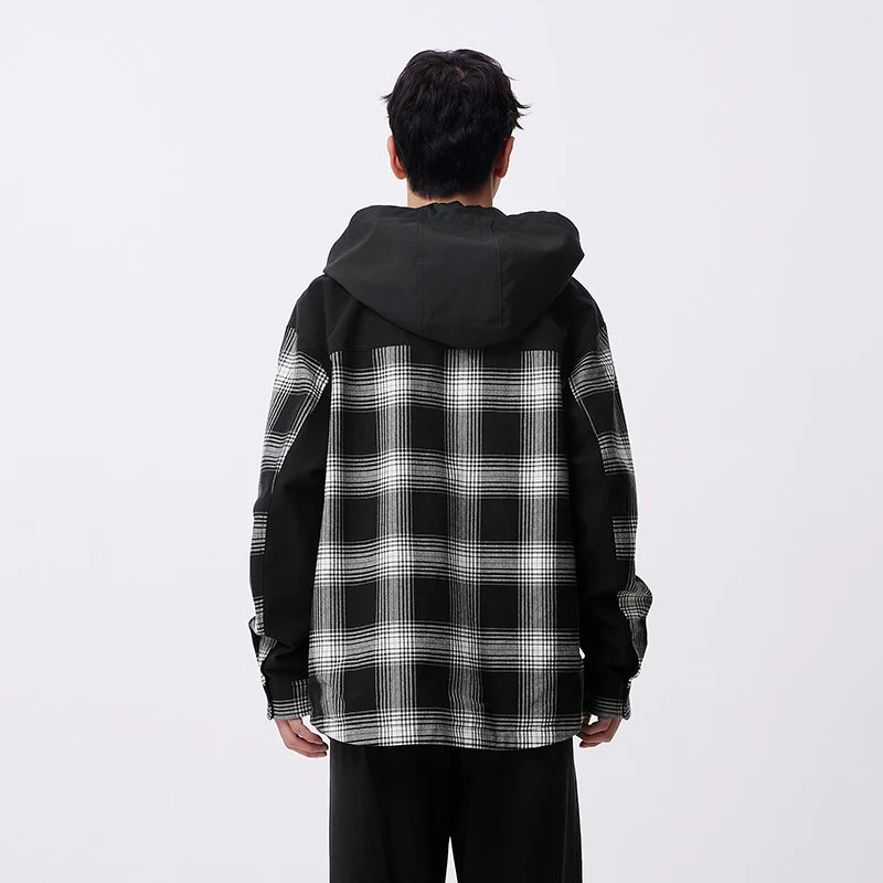 Semir Men Jacket Hooded Detachable Colorblock Plaid Patchwork Casual Outdoor Loose Classic 2026 Autumn Outerwear Daily Wear