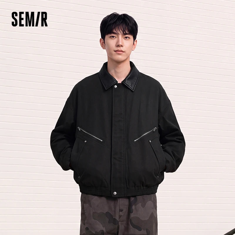 Semir Men Padded Jacket Modern Style Workwear Washed Finish Oversized Fit Turn Down Collar 2026 New Winter Daily Wear