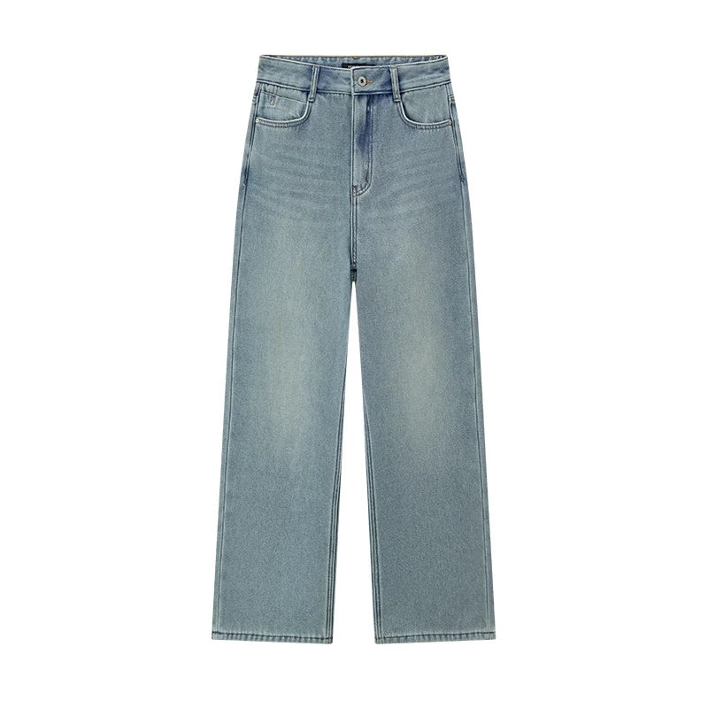 Semir Wide Leg Jeans Loose Fit Fleece Lined Women 2025 Winter Retro Style Casual Fashion Long Denim Comfortable Pants