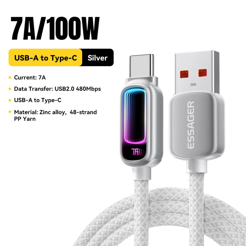 Essager 7A USB Type C Cable For Realme Xiaomi Huawei OPPO 100W PD Fast Charging Cable For MacBook Laptop iPhone 17 iPad Samsung
