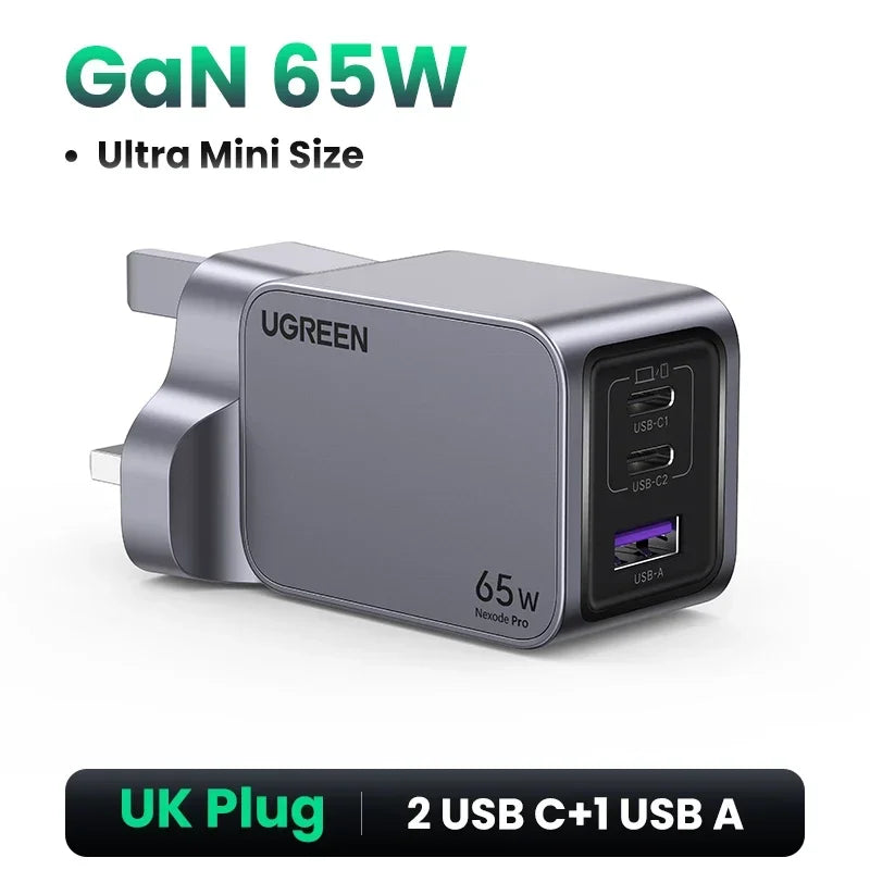 UGREEN 65W GaN Charger Type C Quick Charge 4.0 3.0 USB Charger For iPhone 18 17 16 Pro Macbook Air Laptop Tablet PD Fast Charger