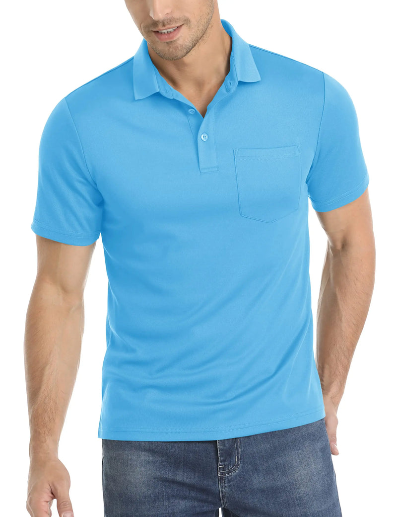 TACVASEN Summer Quick Dry Polos T-shirts Mens Breathable Sport Hiking Tee Shirts Casual Golf Polos T-Shirt Work Tops With Pocket