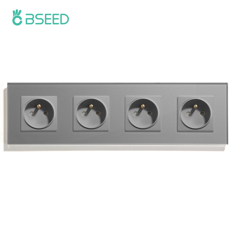 BSEED French Standard Single Wall Power Sockets Double France Outlets Triple Plugs Crystal Glass Panel Children Protection 16A