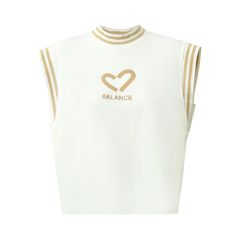Amii Sleeveless Women's T-Shirt 2026 Summer New Stretch Cotton Tank Top Letter Embroidered Loose Casual Tee For Women 12642116