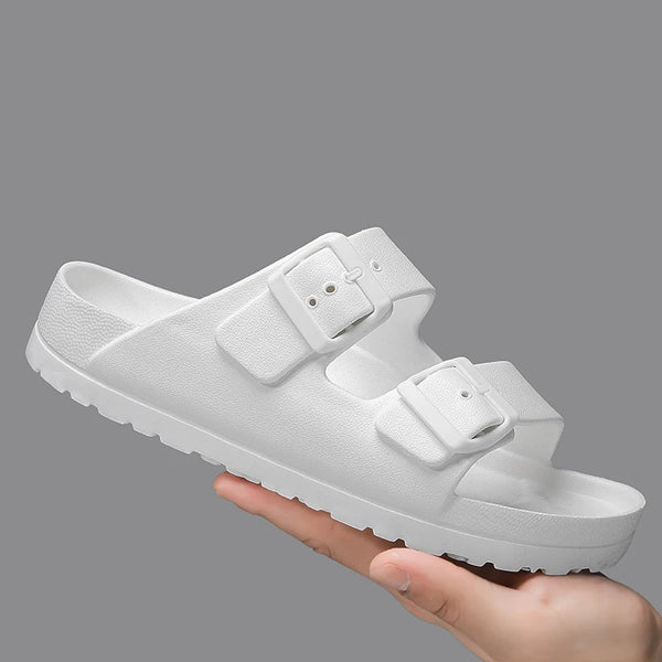 Summer Women Classic Slides Slippers Slip on Beach Sandals With Double Buckle Comfort Lightweight EVA