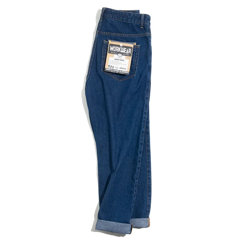 ខោខូវប៊យ Maden លាងសម្អាត Denim ទំហំ 12.8 អោន ខោរលុងបែប Retro ខោប៉ោង ទំហំធំ 28-38 សម្លៀកបំពាក់បុរសទាន់សម័យ មាន 2 ពណ៌