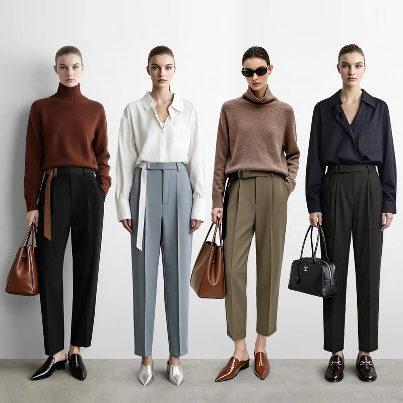 Amii Tapered Pants 2026 Autumn New Color-Contrast Belt Casual Trousers Office Versatile Tailored Fit Ladies Clothing 12613031