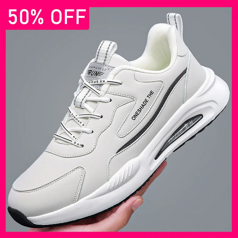 Men Sports Shoes Winter New Cotton Comfortable Soft Leather Outdoor Fitness Shoes Lightweight Versatile Casual Jogging Shoes