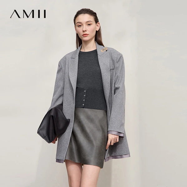 AMII Minimalist Women's Black Sweater 2026 Autumn Simple Commuting O Neck Pullover Long Sleeved Casual Knitted Tops 12523155