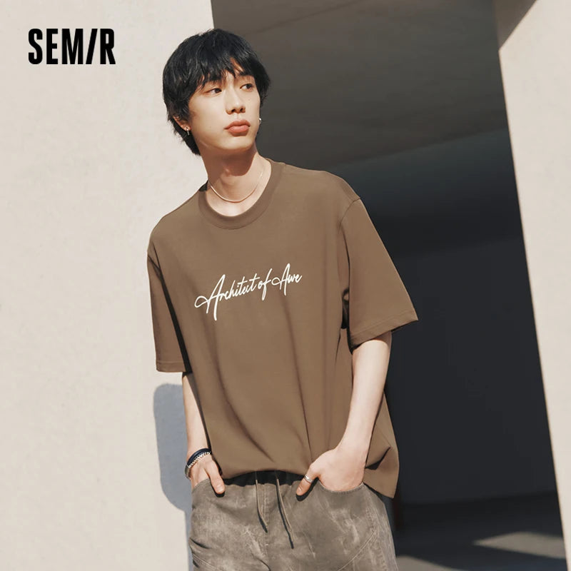 Semir Mens Tshirt 2026 Trendy Hand Drawn Letter Printed Knitted Loose Crew Neck Casual Fashion