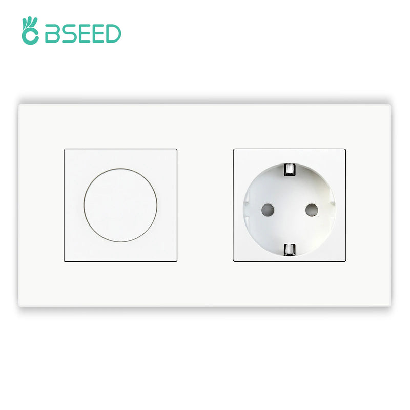 BSEED Rotary Switch LED Dimmer Light Switch With 1/2/3Gang Button Light Switch EU Wall Power Socket PC Plastic Frame