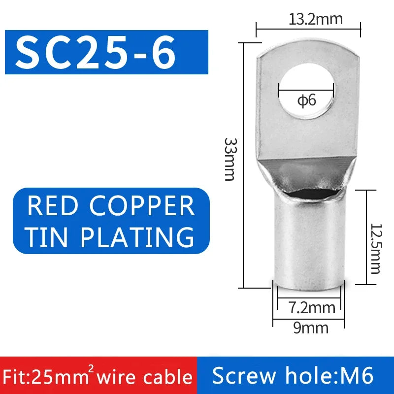 ចុង ស្រួច SC ស្ពាន់ ទទេ SC6 SC10 SC16 SC25 ឧបករណ៍ ភ្ជាប់ ខ្សែ សម្រាប់ ខ្សែភ្លើង ទំហំ 5/6/8/10/12mm²