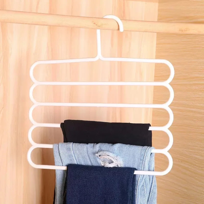 S-Shaped Pants Rack, Multi-Layer Multifunctional Pants Clip Hanger, Wardrobe with Pants, Towels, Anti Slip Storage, Organization