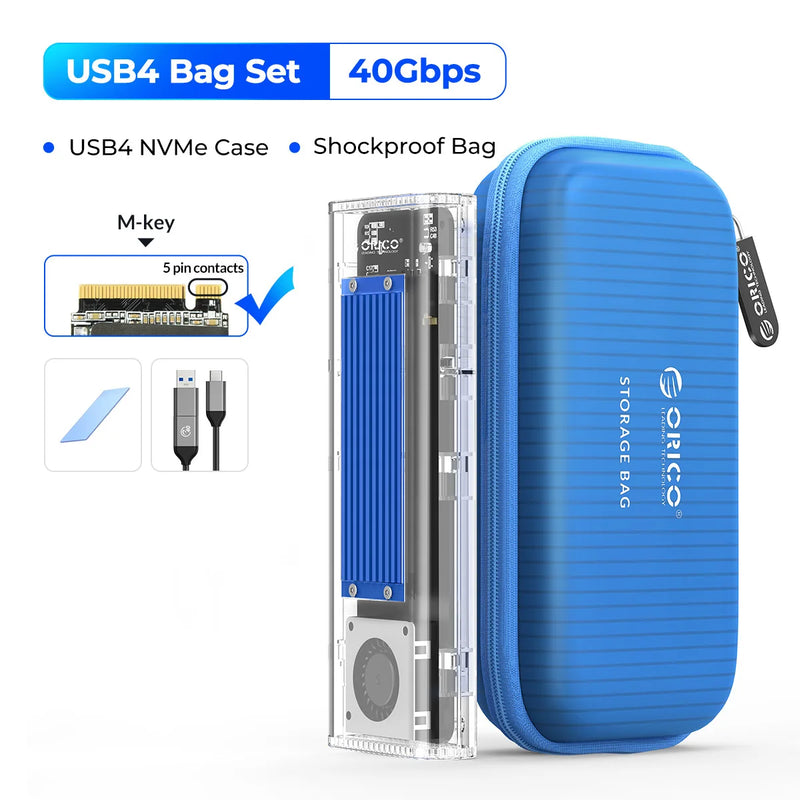 ORICO 40Gbps USB4 M.2 SSD Case with Cooling Fan M2 NVMe Case Enclosure Compatible with Thunderbolt 3 4 USB3.2 for MacBook Pro