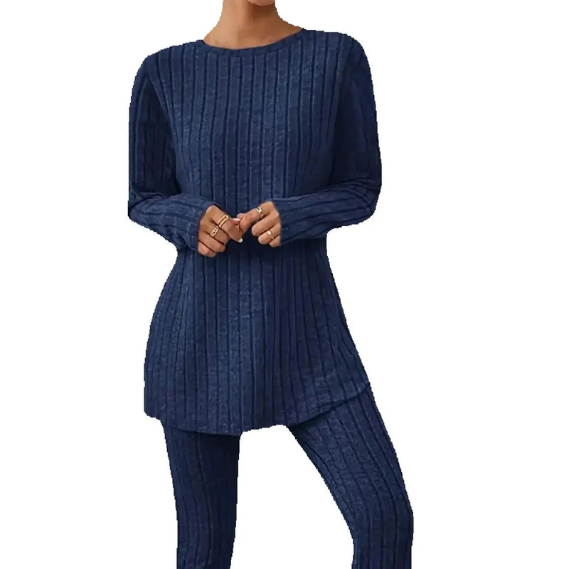 Women's Autumn Winter Pajamas Simple Solid Color Casual Comfortable Long-Sleeved Long Pants Pajama Set for Women Sleepwear