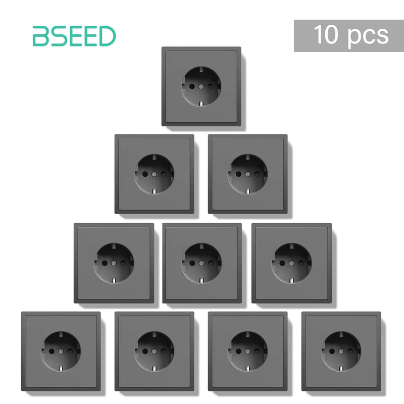 BSEED E Series 10 Value Pack Single Wall Power Socket Electrical Outlets Bulk Set White Black Plastic Frame Wall Plugs for Home