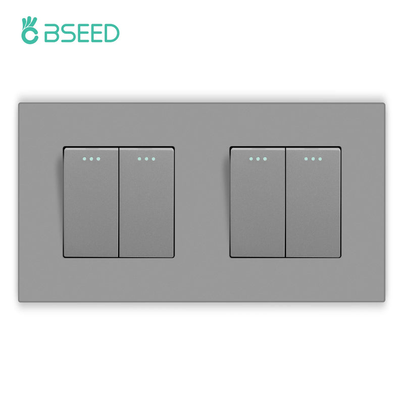 BSEED Button Light Switch 1/2/3Gang 1Way Wall Light Switch Plus Wall Power Socket Gray Plastic Frame Switch On Off