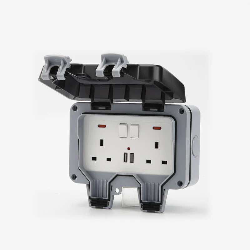International Universal IP66 USB Wall Outdoor Waterproof Switch Socket,UK EU DE Korea Rain Proof Charging Outlet Waterproof Box