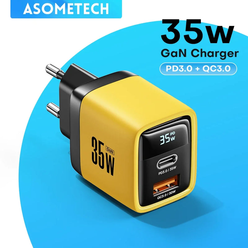 ឆ្នាំងសាក GaN 35W អេក្រង់ LED ឆ្នាំងសាក USB សម្រាប់ iPhone 14 Pro Samsung Xiaomi iPad Pro PD 3.0 QC 3.0 ឆ្នាំងសាករហ័ស USB C សាកលឿន