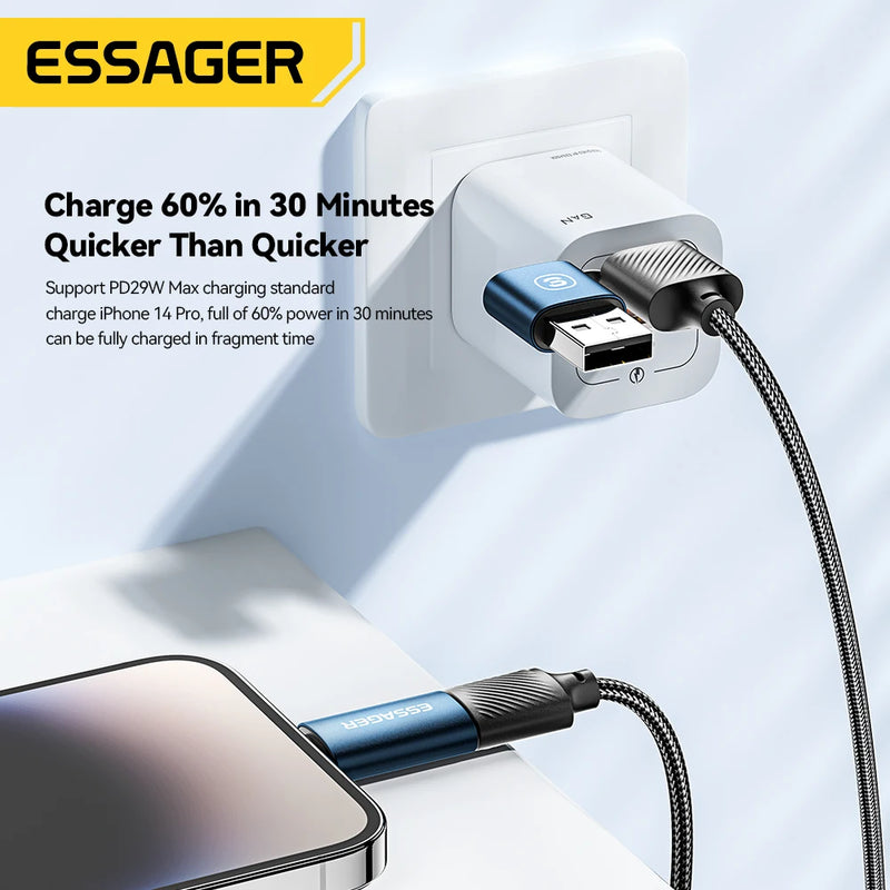 ខ្សែសាក USB Essager 4 ក្នុង 1 ប្រភេទ C 65W PD សាកលឿន ខ្សែ Type C ដល់ Type C សម្រាប់ iPhone 16 15 14 Pro Max iPad HUAWEI Xiaomi